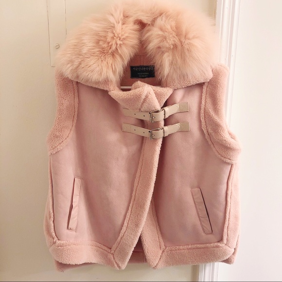 Shearling Moto Vest Faux Fur-Collar - Picture 1 of 7